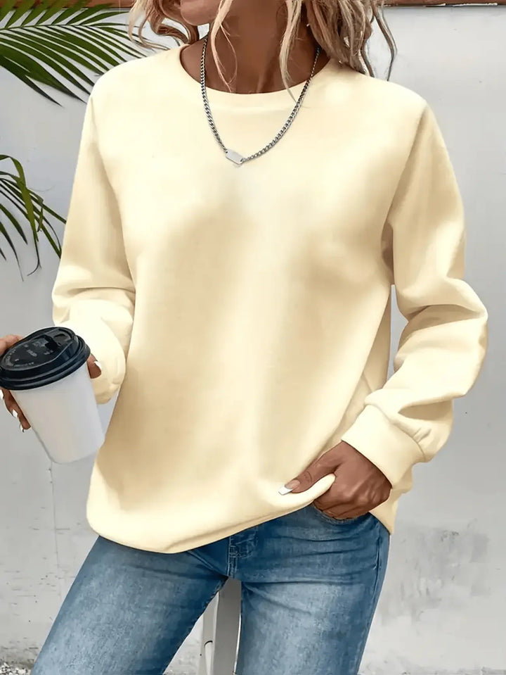 Damesweatshirt med rund hals og lange ærmer