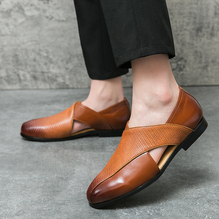 Herre loafers med tekstureret vristdetalje og flad sål