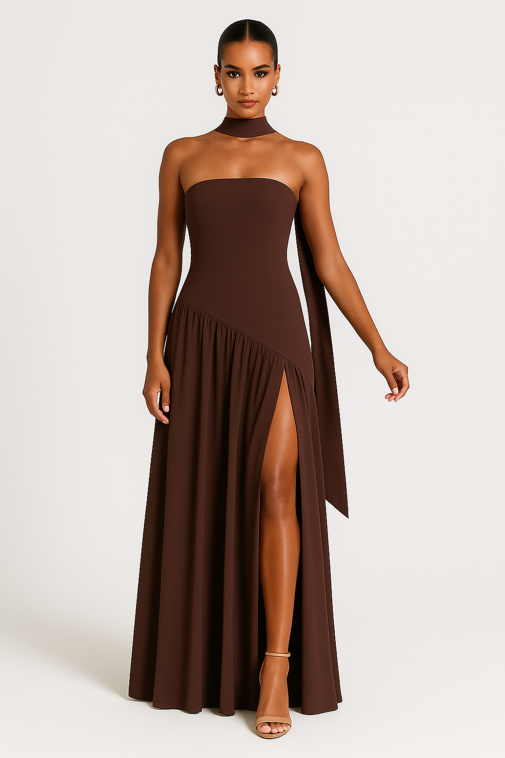 Women's Stylish Strapless Slit Maxi Dress
