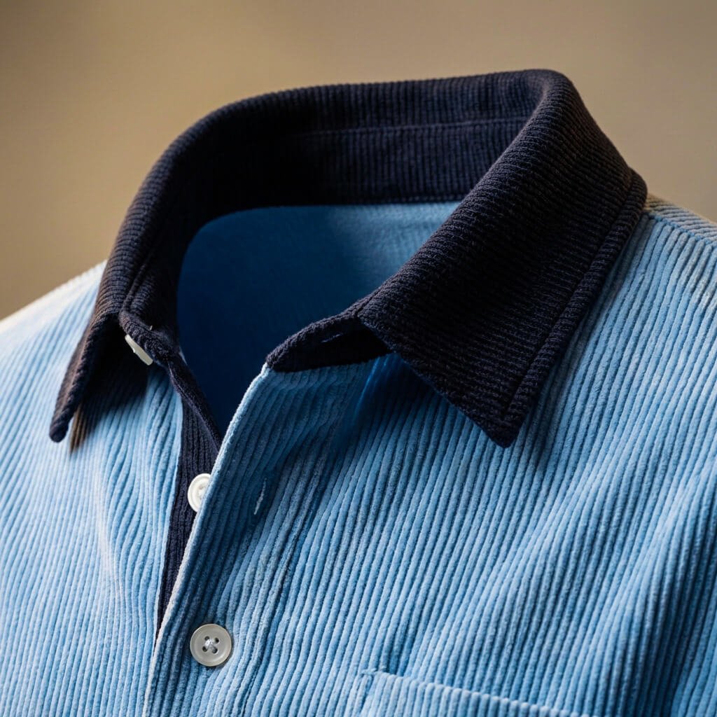 Langærmet herrepoloshirt med ribstruktur, polokrave, knapstolpe og brystlomme
