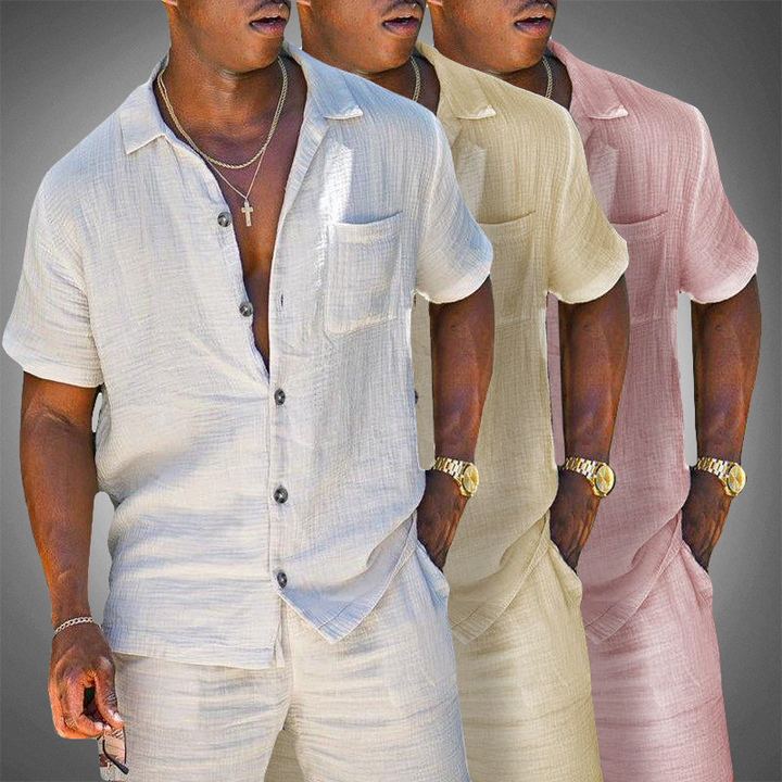 Elio | Men's Linen Two Piece Summer Set with Button Up Shirt and Shorts