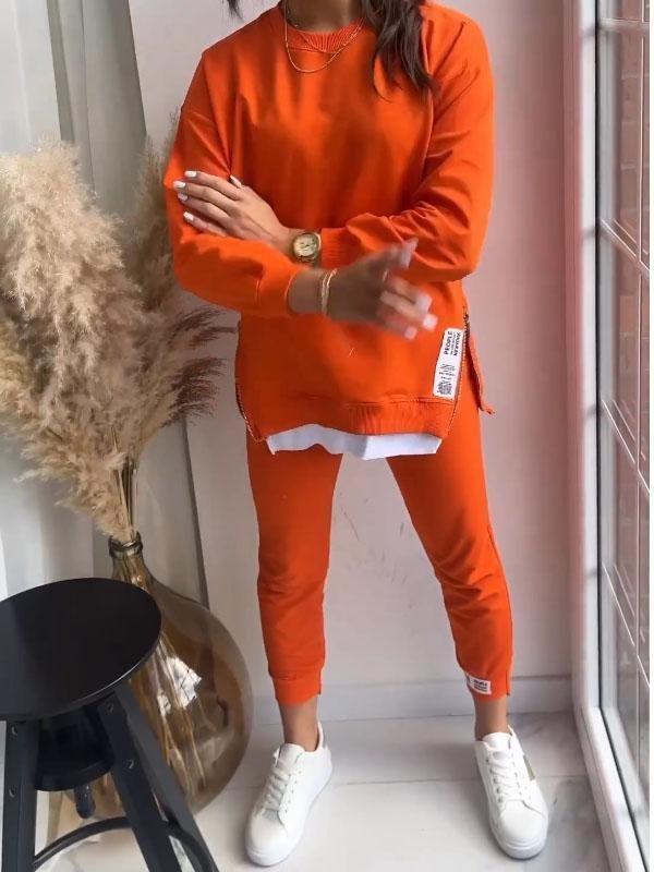 Damesæt med langærmet sweatshirt med rund hals og matchende bukser