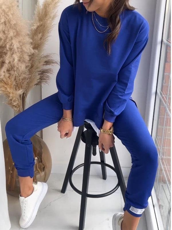 Damesæt med langærmet sweatshirt med rund hals og matchende bukser