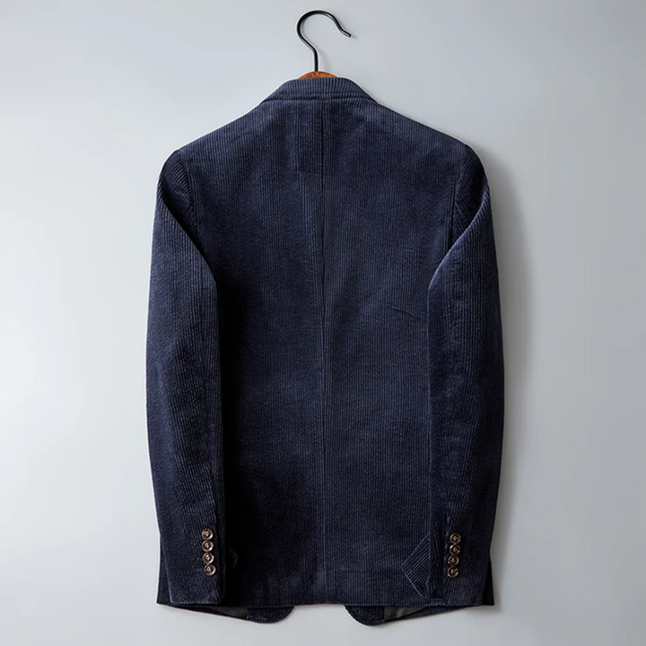 Herreblazer med ribbet struktur, revers, to knapper og lommer