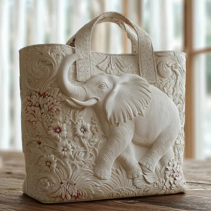 Quiltet shopper med dobbelt håndtag og dekorativt blomstret kunstmotiv