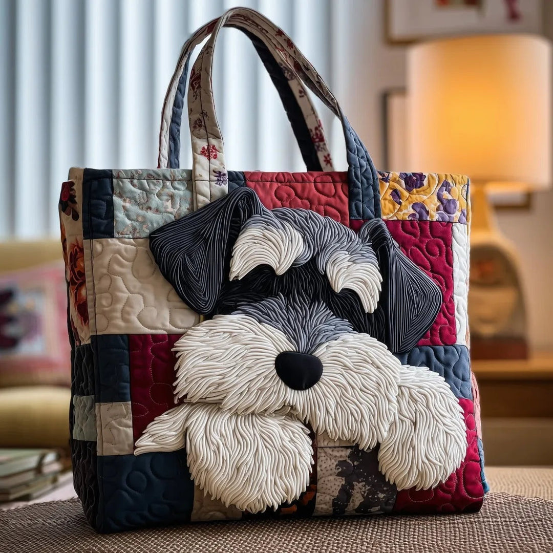 Quiltet shopper med dobbelt håndtag og dekorativt blomstret kunstmotiv