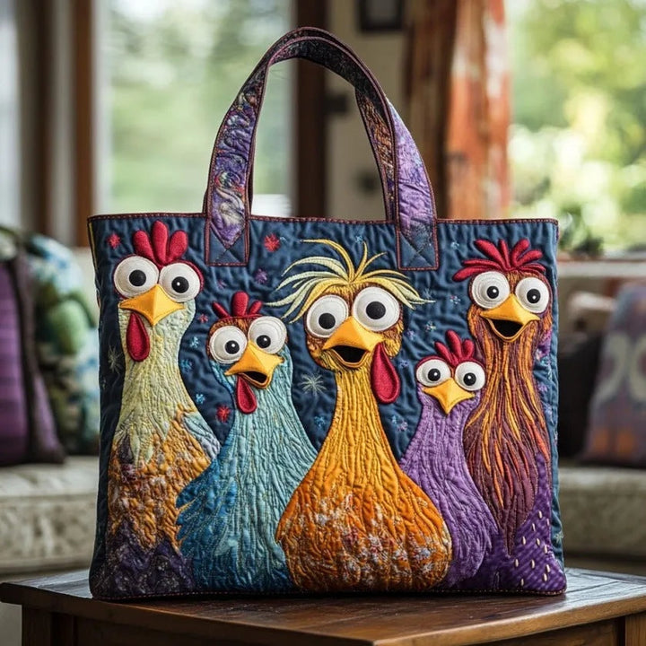 Quiltet shopper med dobbelt håndtag og dekorativt blomstret kunstmotiv