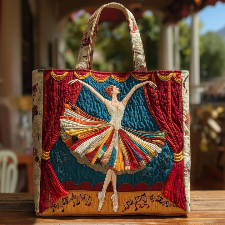Quiltet shopper med dobbelt håndtag og dekorativt blomstret kunstmotiv