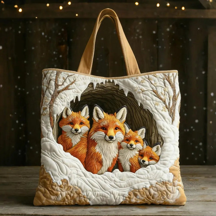 Quiltet shopper med dobbelt håndtag og dekorativt blomstret kunstmotiv