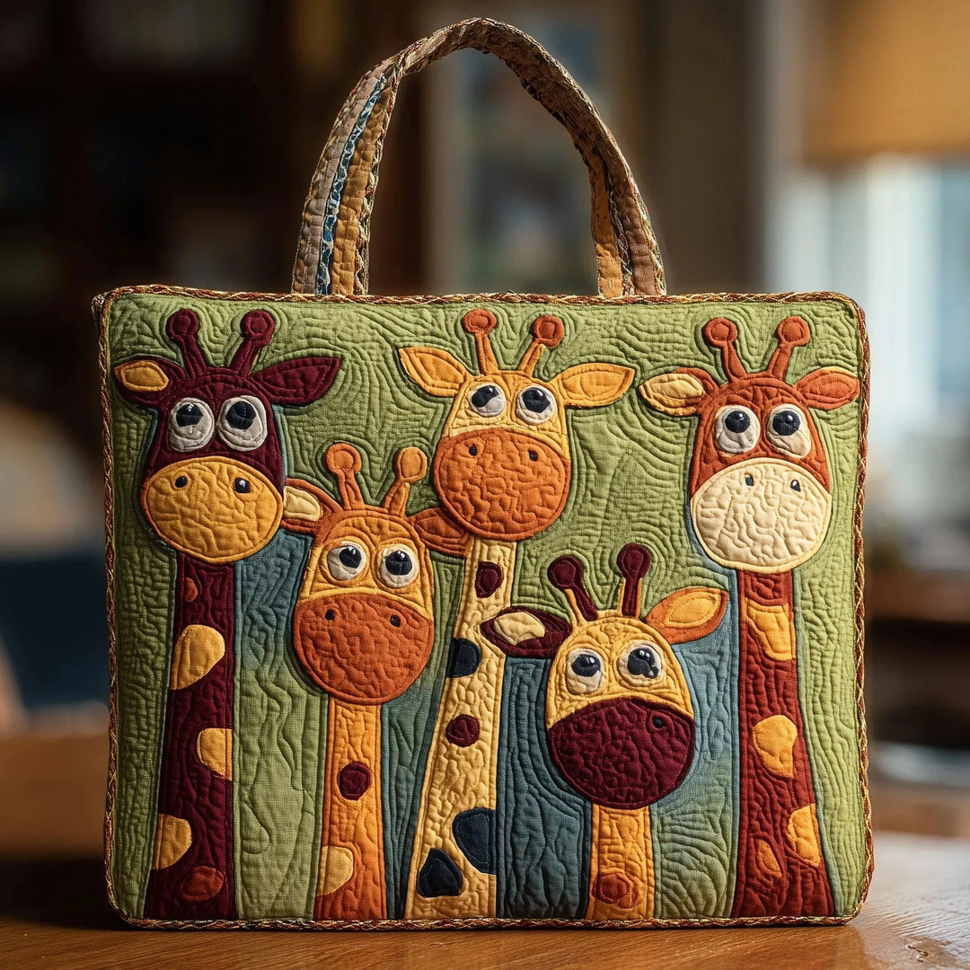 Quiltet shopper med dobbelt håndtag og dekorativt blomstret kunstmotiv