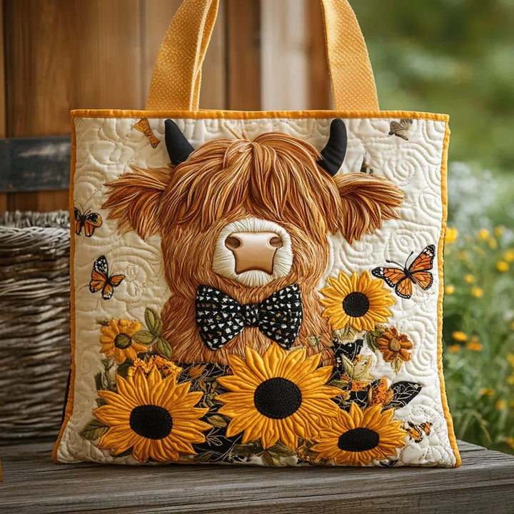 Quiltet shopper med dobbelt håndtag og dekorativt blomstret kunstmotiv