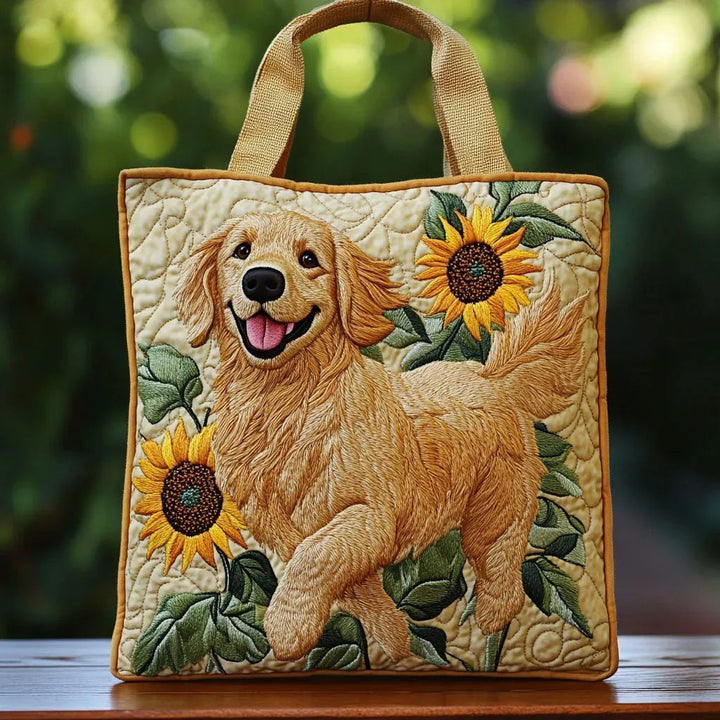 Quiltet shopper med dobbelt håndtag og dekorativt blomstret kunstmotiv