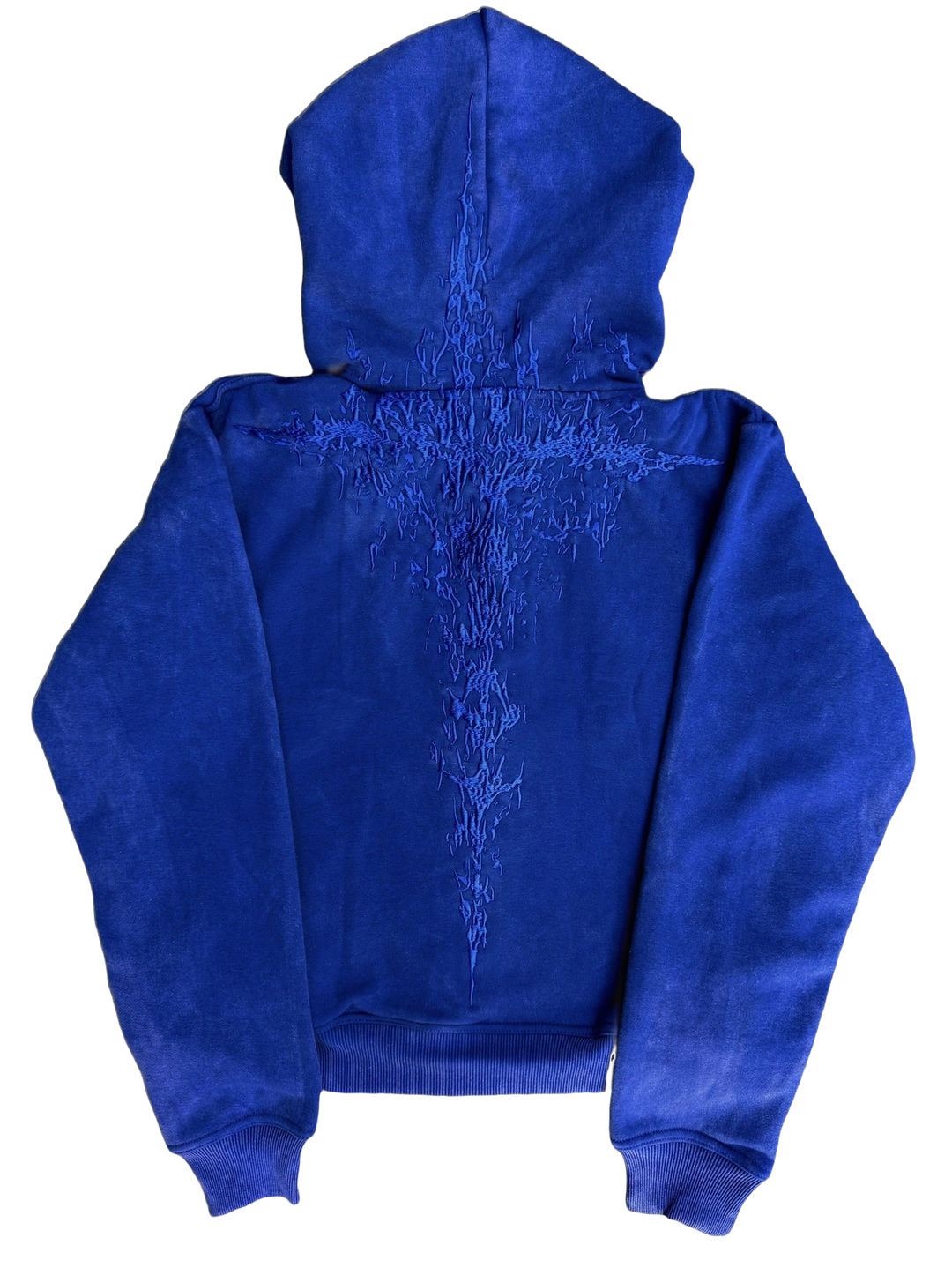 Dame hoodie med lynlås, hætte og broderet rygmotiv