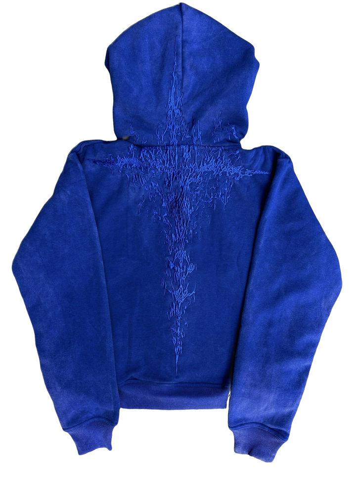Dame hoodie med lynlås, hætte og broderet rygmotiv