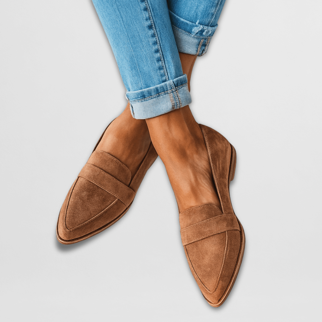 Dame loafers med pennyrem, spids tå og lav hæl