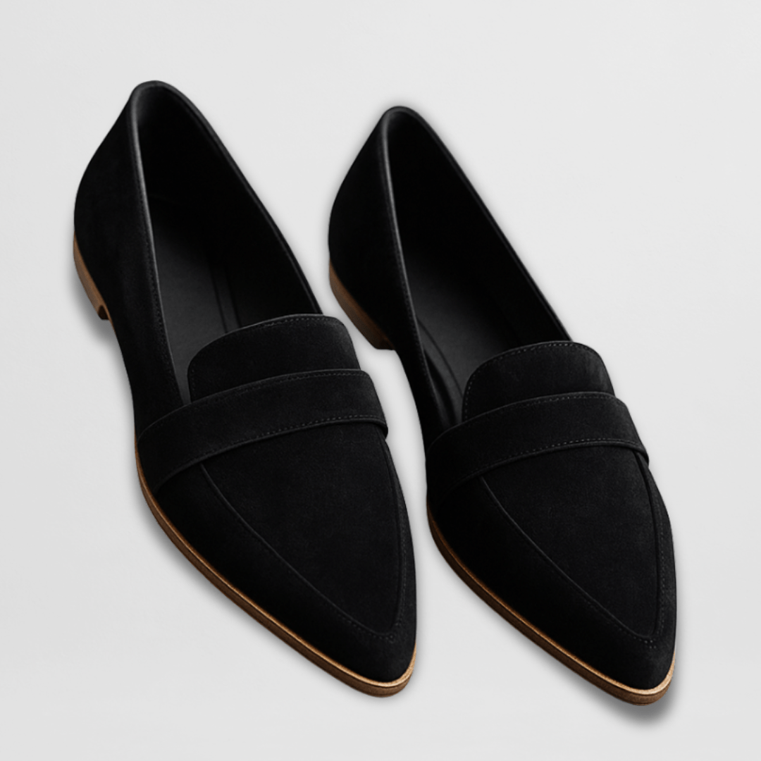 Dame loafers med pennyrem, spids tå og lav hæl