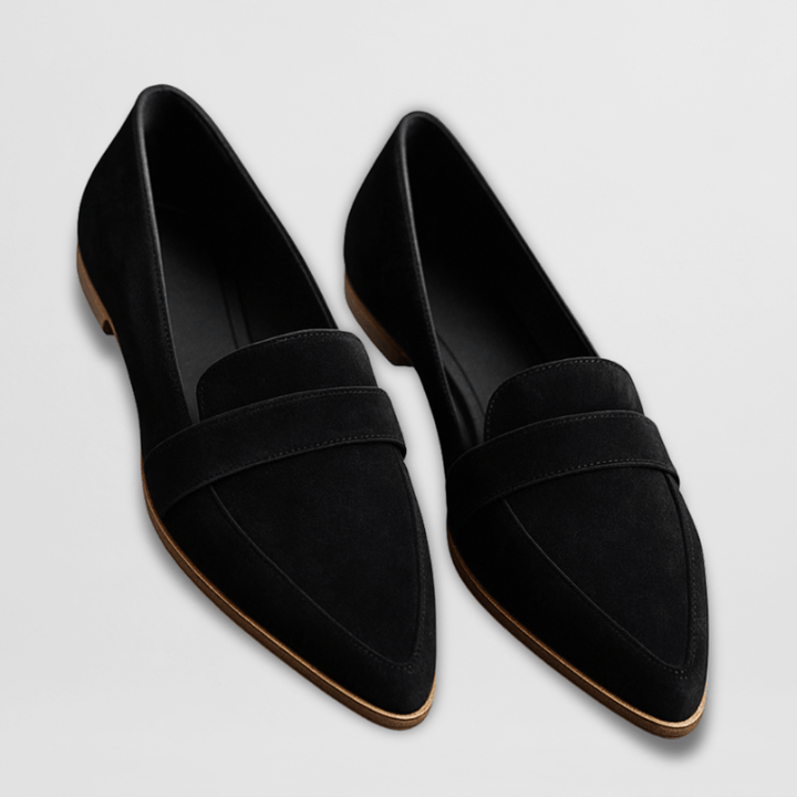 Dame loafers med pennyrem, spids tå og lav hæl