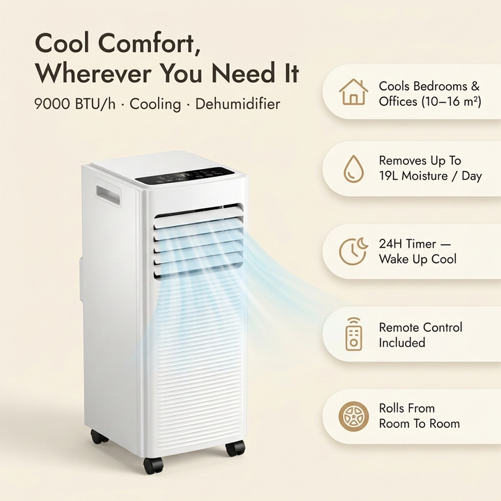 Bærbar Aircondition 7000 BTU, Affugter Og Ventilator