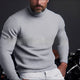 Herre-rullekravesweater med høj krave, lange ærmer og lodret ribstruktur