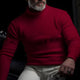 Herre-rullekravesweater med høj krave, lange ærmer og lodret ribstruktur