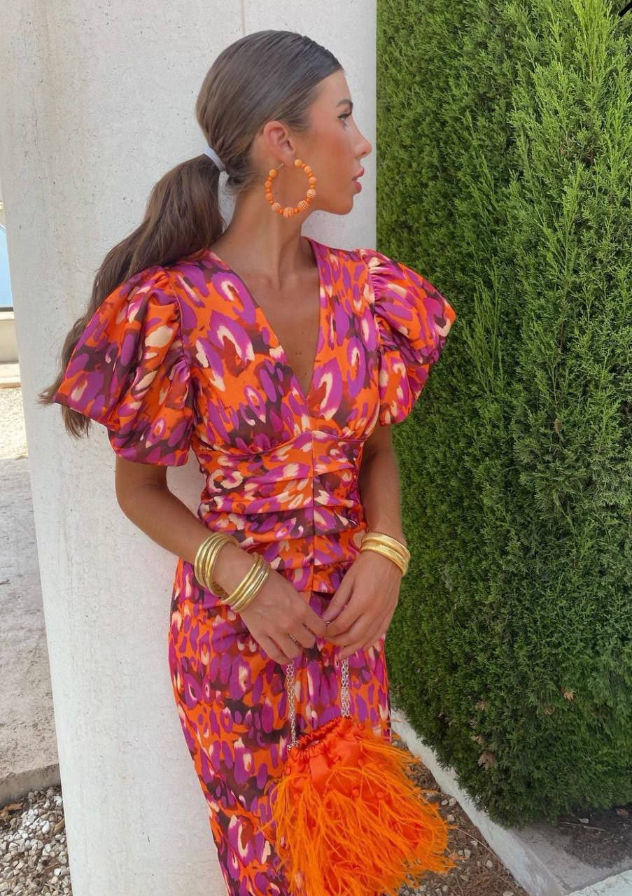 Women's Vibrant Puff Sleeve Evening Dress