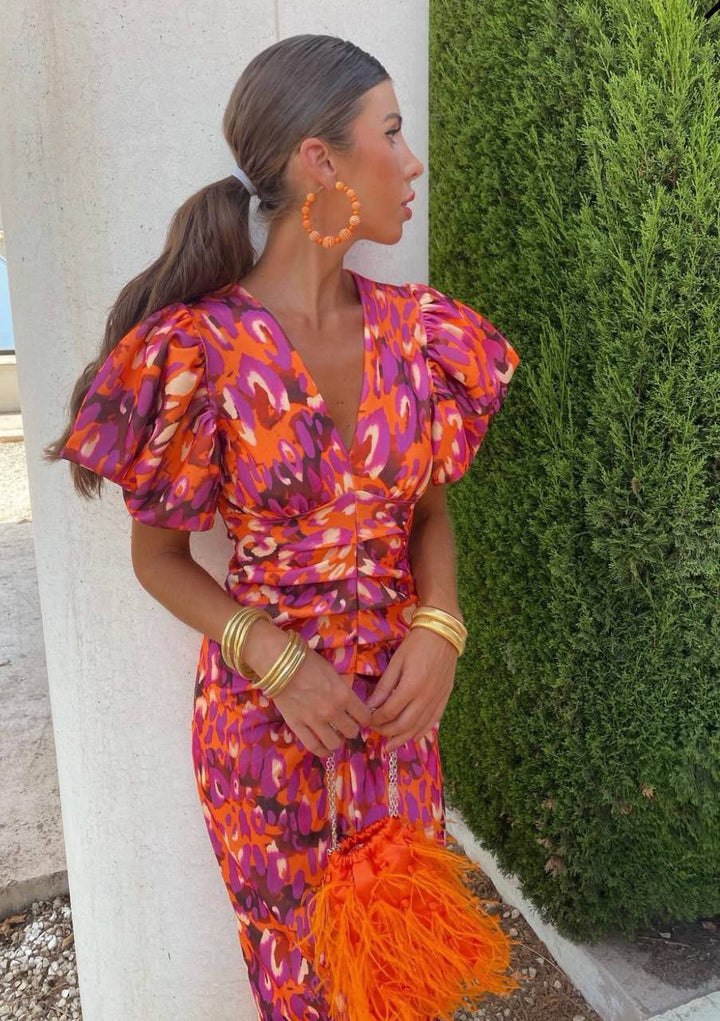 Women's Vibrant Puff Sleeve Evening Dress