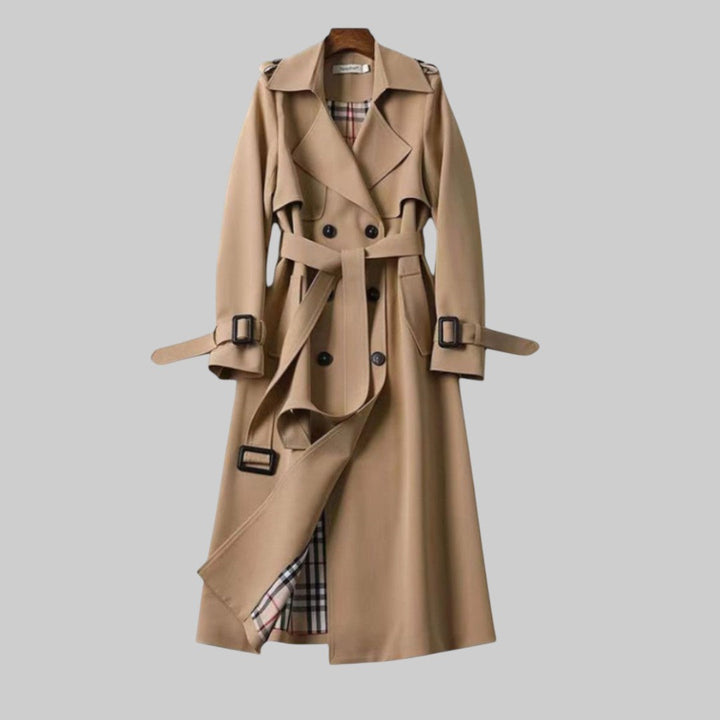 Dame trenchcoat med reverskrave, bælte og knapper