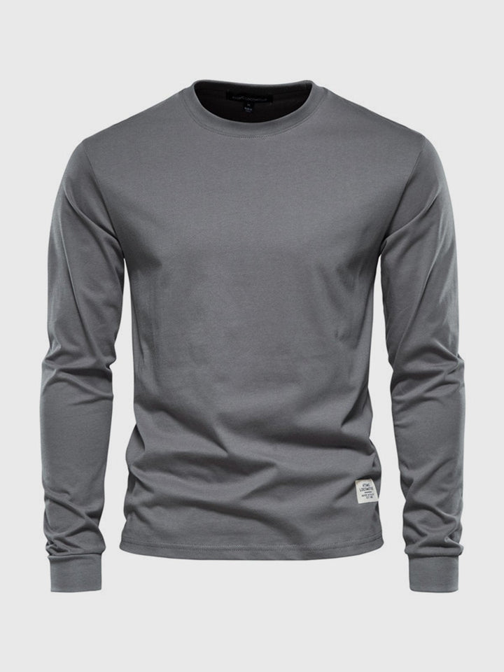 Herre sweatshirt med rund hals og lange ærmer i ensfarvet design
