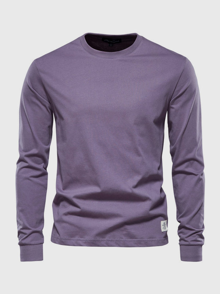 Herre sweatshirt med rund hals og lange ærmer i ensfarvet design