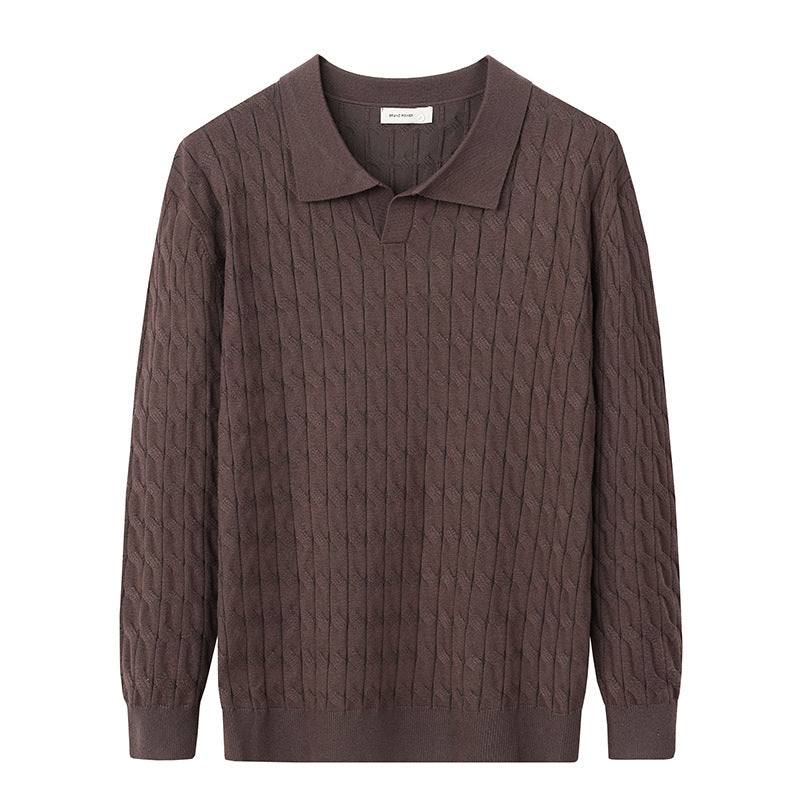 Herresweater med polokrave og lodret kabelmønster