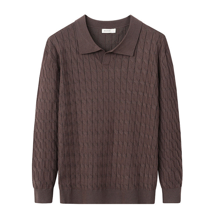 Herresweater med polokrave og lodret kabelmønster