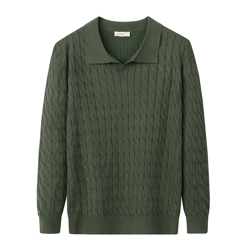 Herresweater med polokrave og lodret kabelmønster