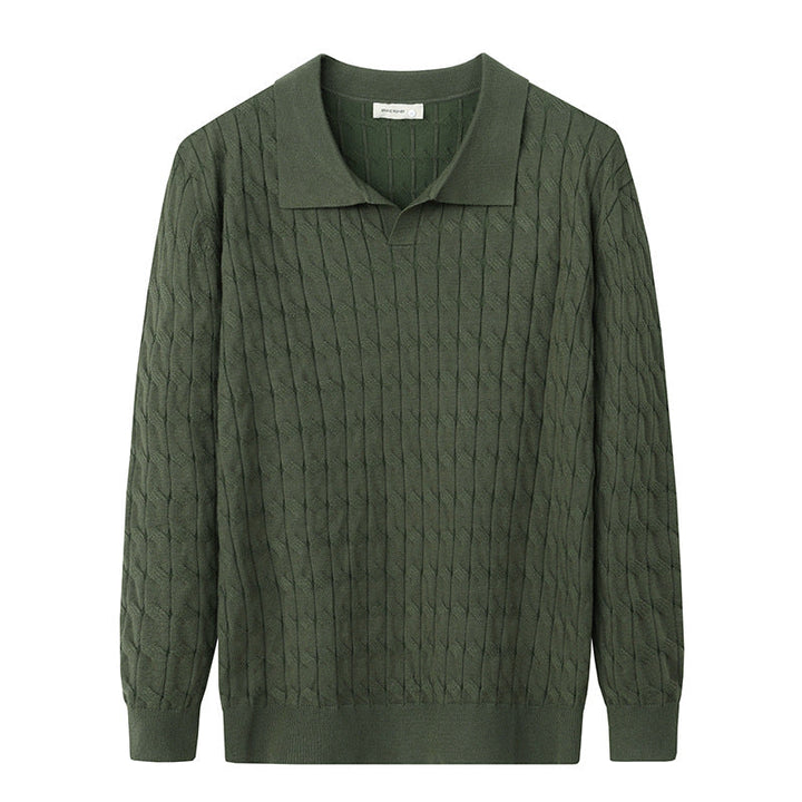 Herresweater med polokrave og lodret kabelmønster