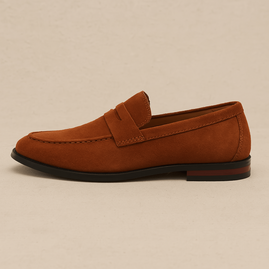 Herre penny loafers med rem over vristen og flad hæl