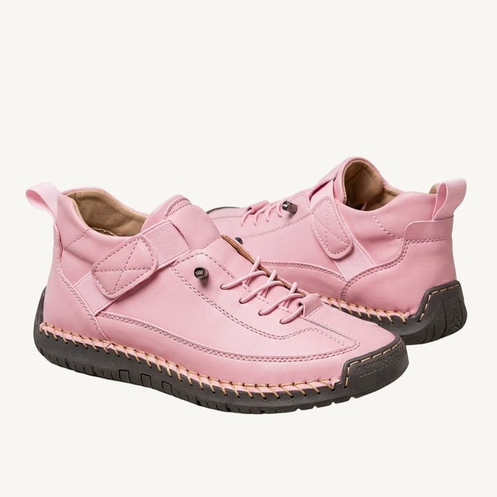 Højskaftede damesneakers med snørebånd, rem og flad sål