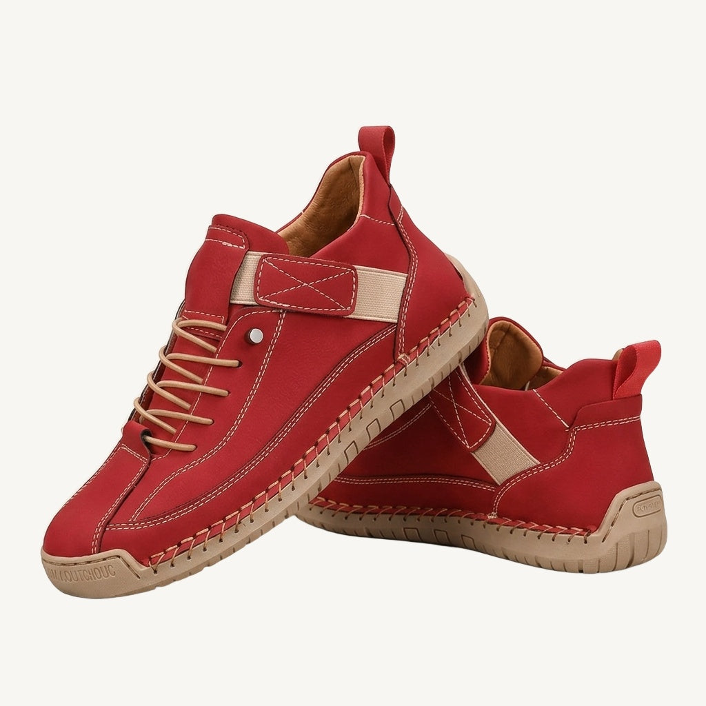 Højskaftede damesneakers med snørebånd, rem og flad sål