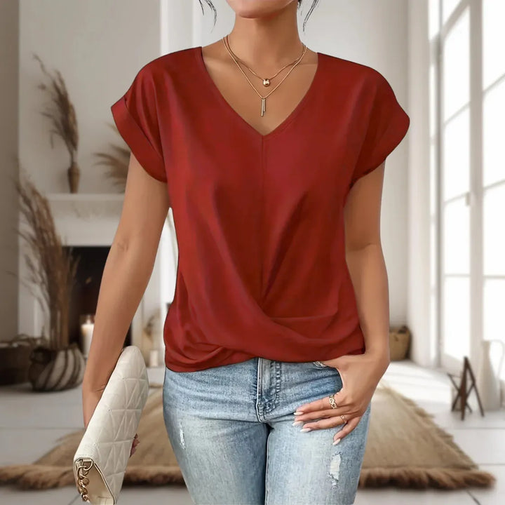 Women Elegant V Neck Twist Hem Blouse