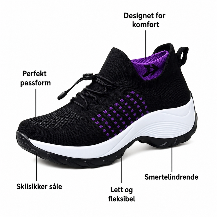 Dame sneakers med bred tåboks og høj sål