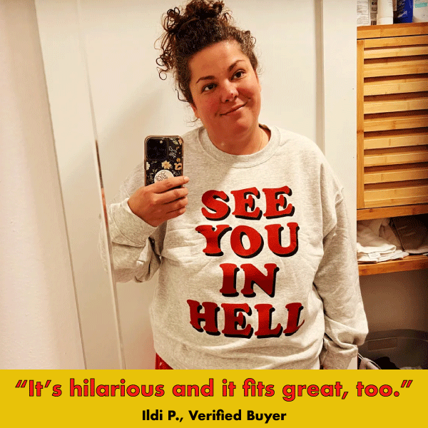 Sweatshirt med rund hals og teksten See You In Hell