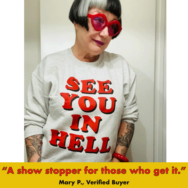 Sweatshirt med rund hals og teksten See You In Hell