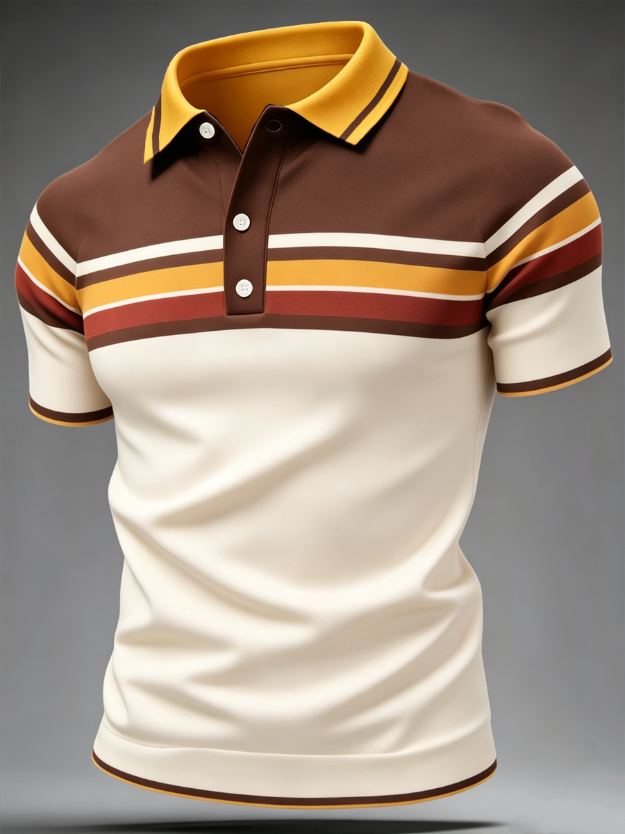 Herrepoloshirt med polokrave og retroinspirerede striber