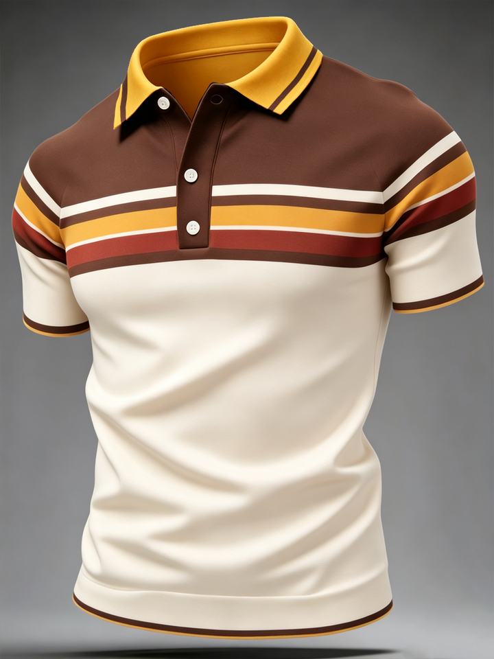 Herrepoloshirt med polokrave og retroinspirerede striber