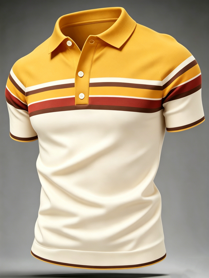 Herrepoloshirt med polokrave og retroinspirerede striber