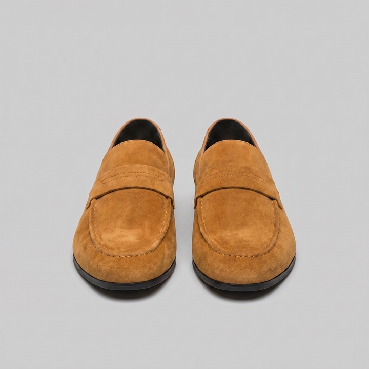 Herre penny loafers med rem, mokkasinsøm og rund tå