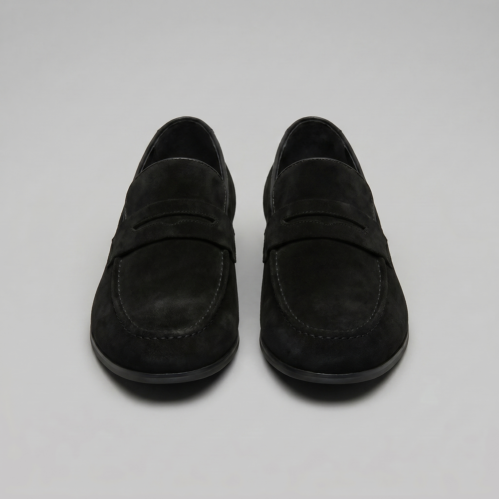 Herre penny loafers med rem, mokkasinsøm og rund tå