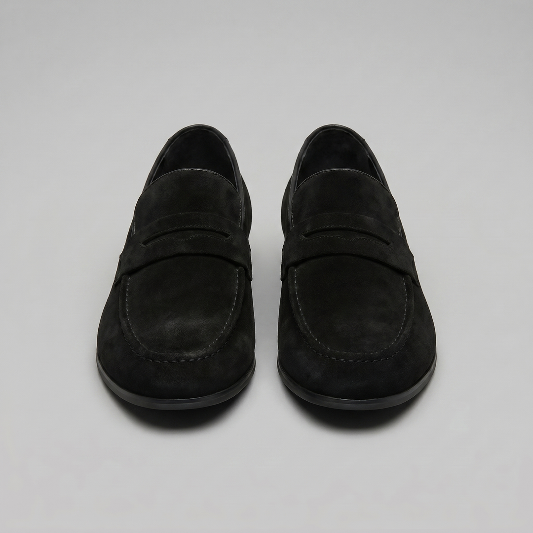 Herre penny loafers med rem, mokkasinsøm og rund tå