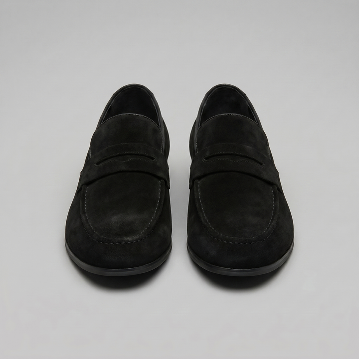 Herre penny loafers med rem, mokkasinsøm og rund tå