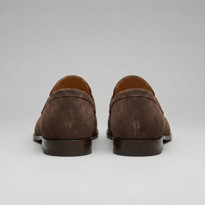 Herre penny loafers med rem, mokkasinsøm og rund tå