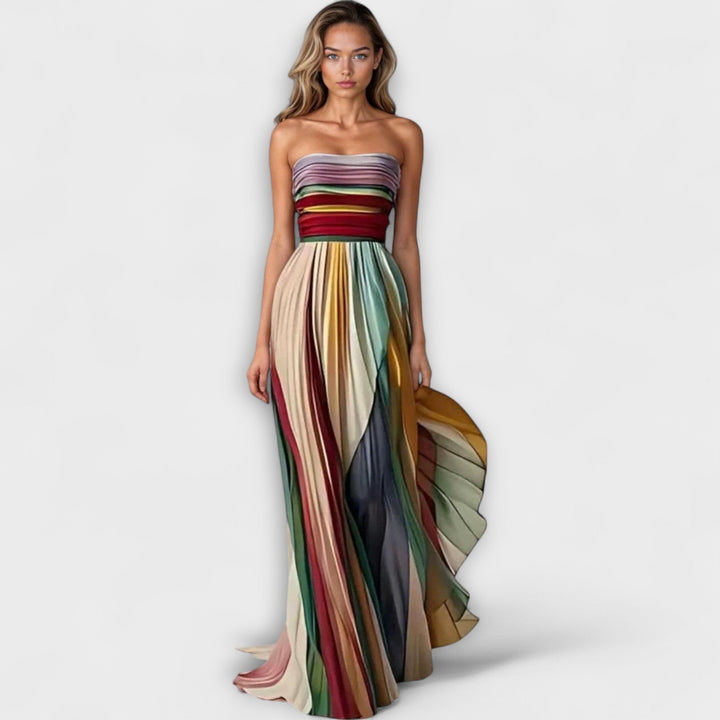 Pleated Rainbow Strapless Dress