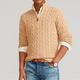 Herresweater med kabelstrik, høj krave og kort lynlås